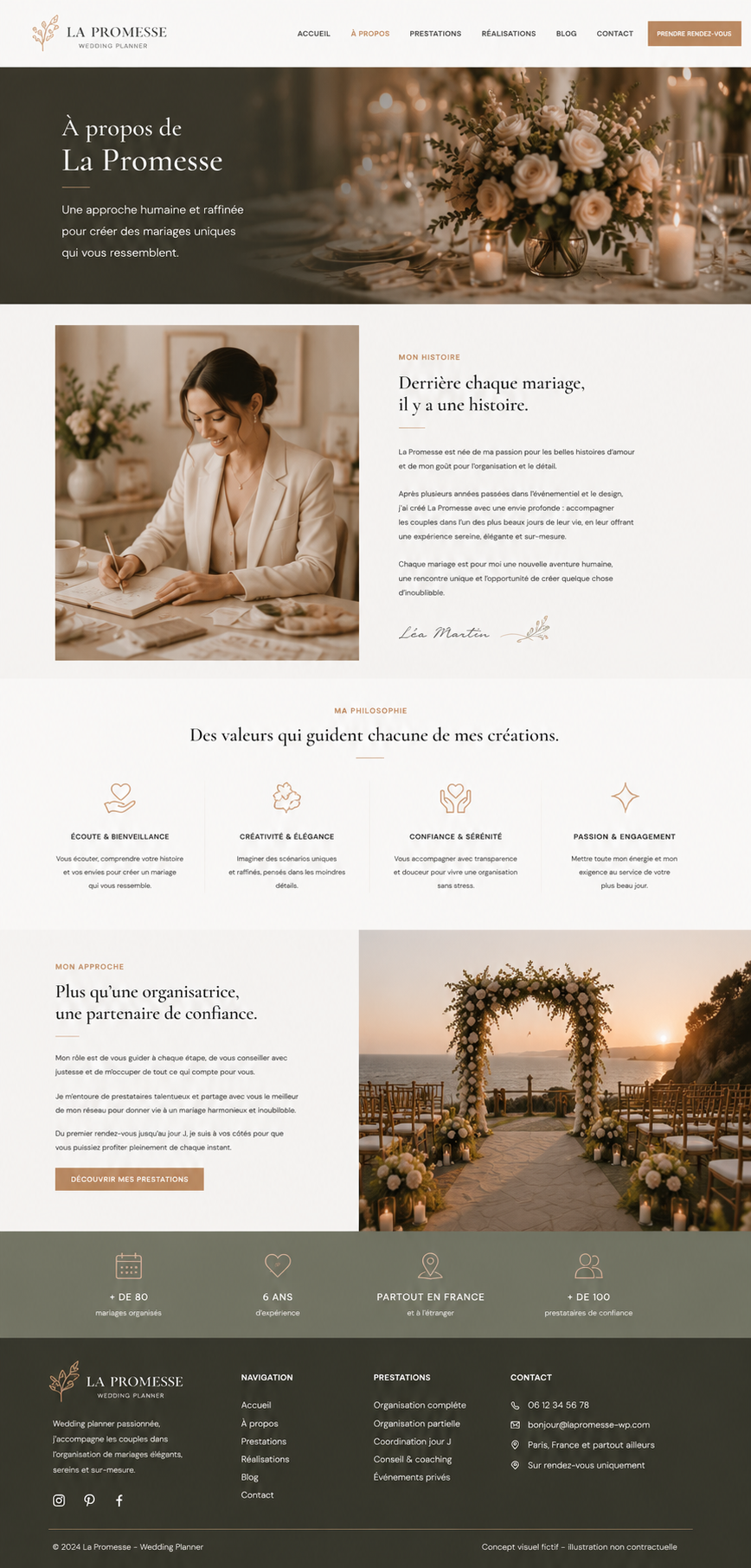 Exemple visuel non contractuel de page a propos pour wedding planner