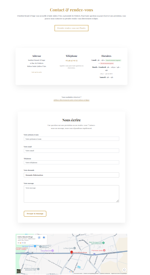 Zone de contact du site Institut Beauté d’Ange